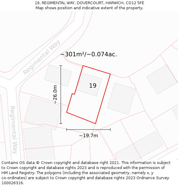 19, REGIMENTAL WAY, DOVERCOURT, HARWICH, CO12 5FE: Plot and title map