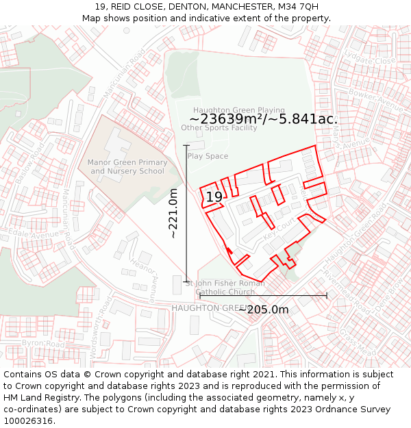 19, REID CLOSE, DENTON, MANCHESTER, M34 7QH: Plot and title map