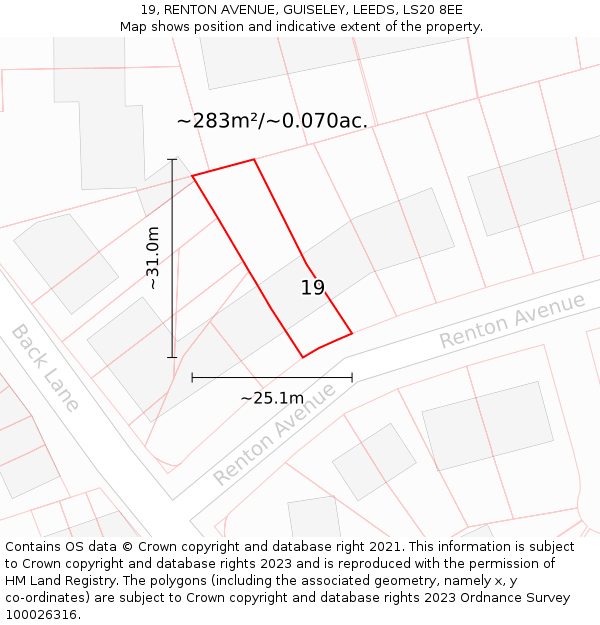 19, RENTON AVENUE, GUISELEY, LEEDS, LS20 8EE: Plot and title map