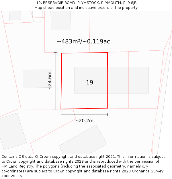 19, RESERVOIR ROAD, PLYMSTOCK, PLYMOUTH, PL9 8JR: Plot and title map