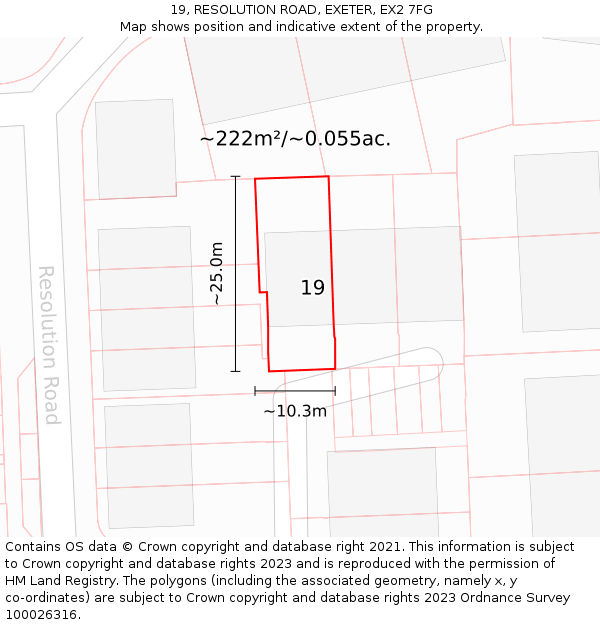 19, RESOLUTION ROAD, EXETER, EX2 7FG: Plot and title map