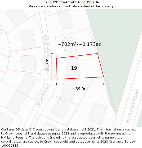 19, RHODESWAY, WIRRAL, CH60 2UA: Plot and title map