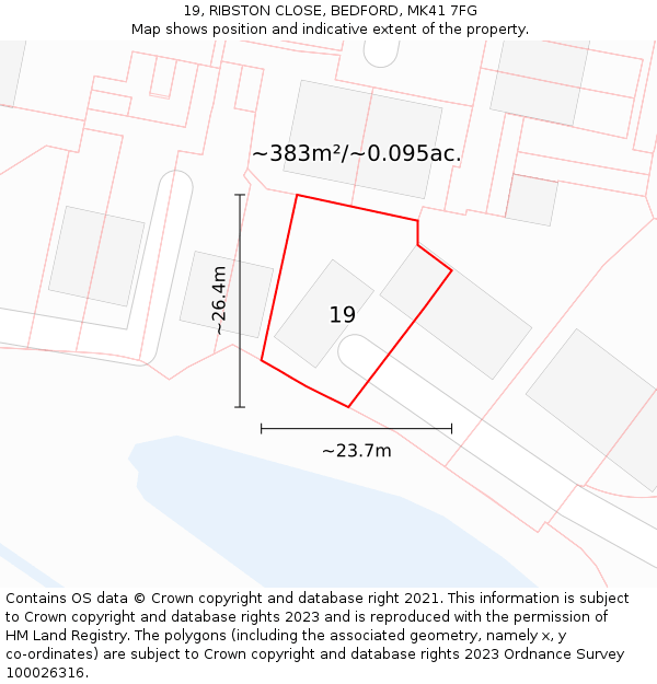 19, RIBSTON CLOSE, BEDFORD, MK41 7FG: Plot and title map