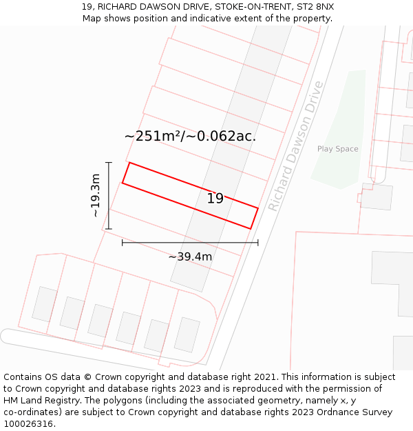 19, RICHARD DAWSON DRIVE, STOKE-ON-TRENT, ST2 8NX: Plot and title map