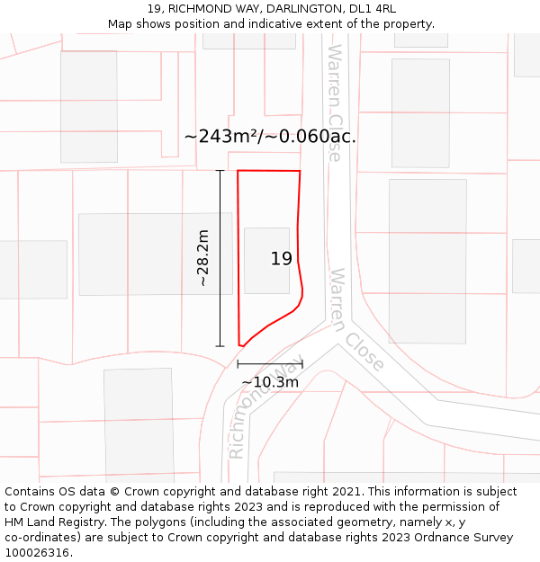 19, RICHMOND WAY, DARLINGTON, DL1 4RL: Plot and title map