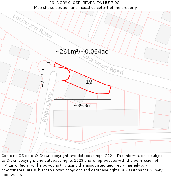 19, RIGBY CLOSE, BEVERLEY, HU17 9GH: Plot and title map