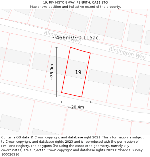 19, RIMINGTON WAY, PENRITH, CA11 8TG: Plot and title map
