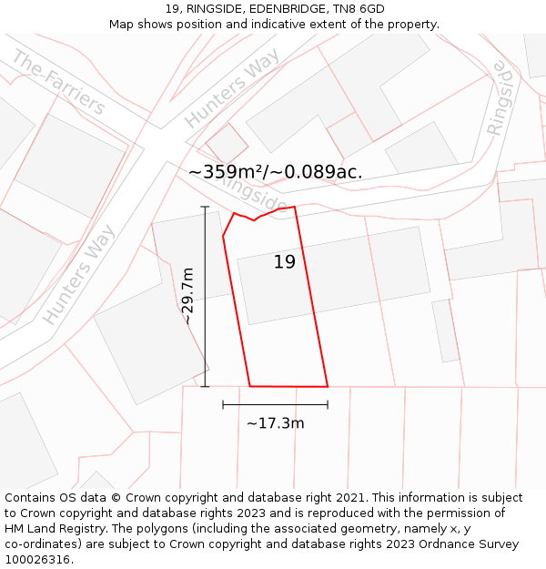 19, RINGSIDE, EDENBRIDGE, TN8 6GD: Plot and title map