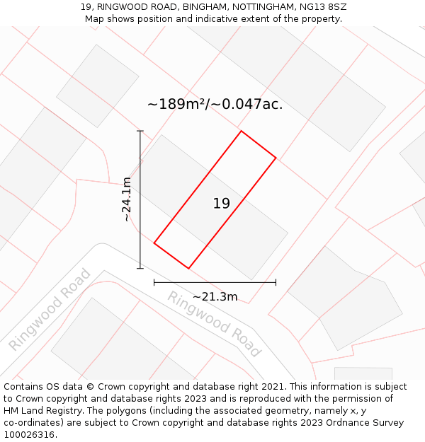 19, RINGWOOD ROAD, BINGHAM, NOTTINGHAM, NG13 8SZ: Plot and title map