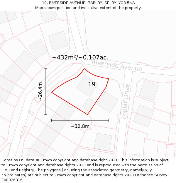 19, RIVERSIDE AVENUE, BARLBY, SELBY, YO8 5NA: Plot and title map