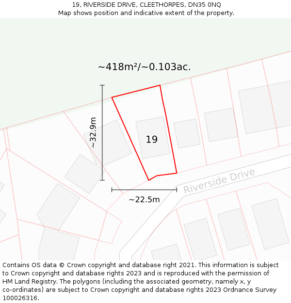 19, RIVERSIDE DRIVE, CLEETHORPES, DN35 0NQ: Plot and title map