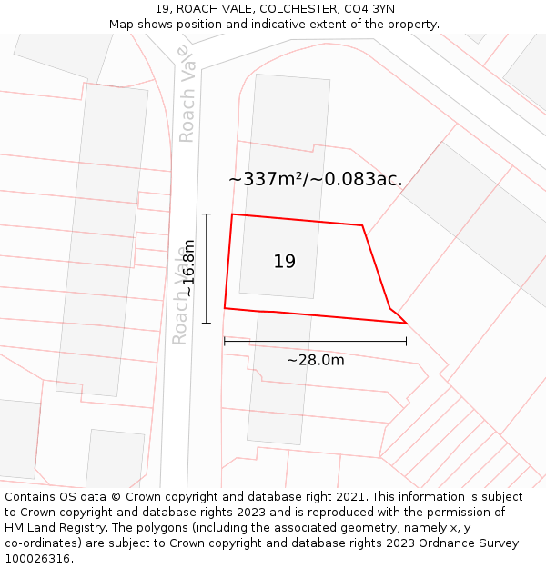 19, ROACH VALE, COLCHESTER, CO4 3YN: Plot and title map