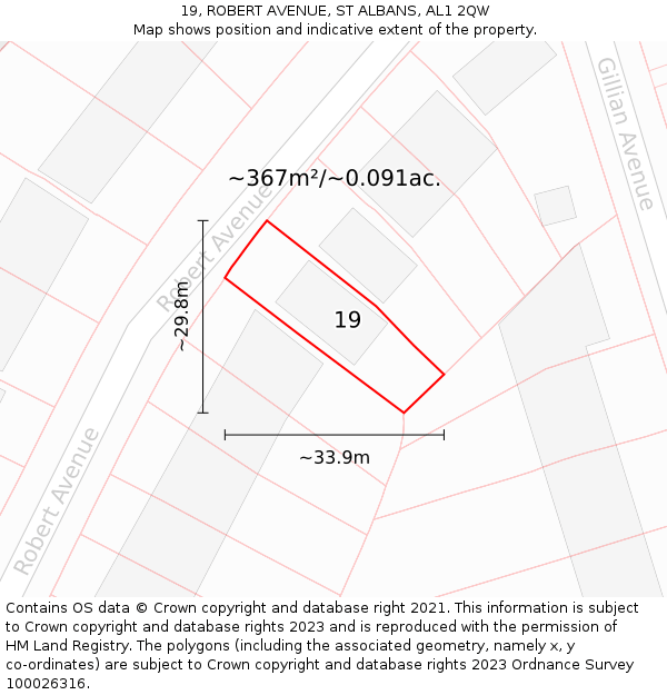 19, ROBERT AVENUE, ST ALBANS, AL1 2QW: Plot and title map