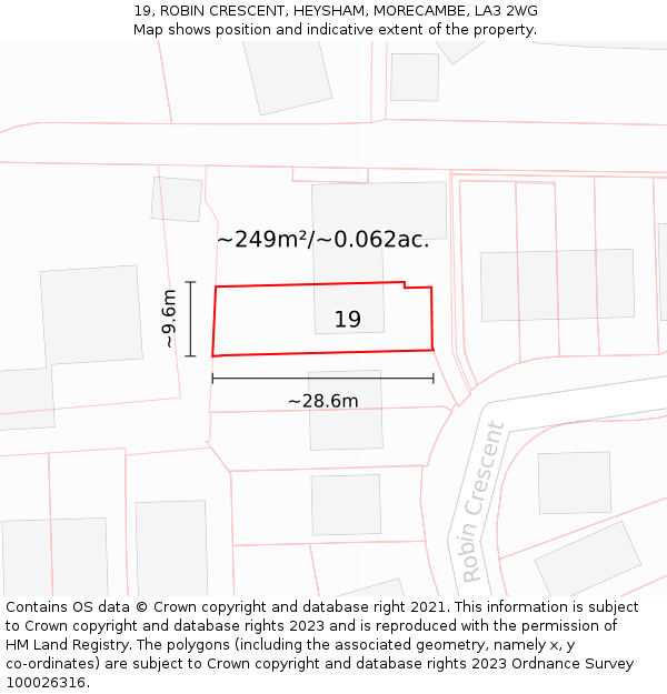 19, ROBIN CRESCENT, HEYSHAM, MORECAMBE, LA3 2WG: Plot and title map