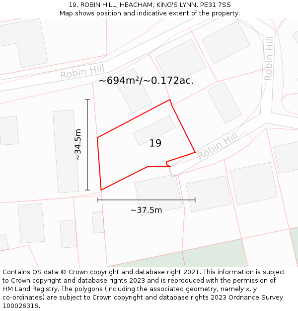 19, ROBIN HILL, HEACHAM, KING'S LYNN, PE31 7SS: Plot and title map