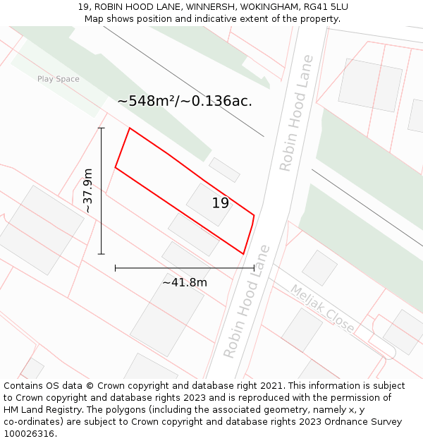 19, ROBIN HOOD LANE, WINNERSH, WOKINGHAM, RG41 5LU: Plot and title map