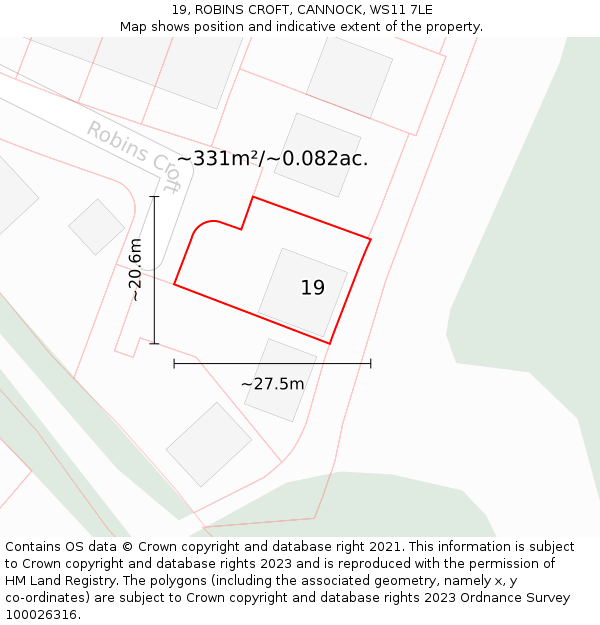 19, ROBINS CROFT, CANNOCK, WS11 7LE: Plot and title map