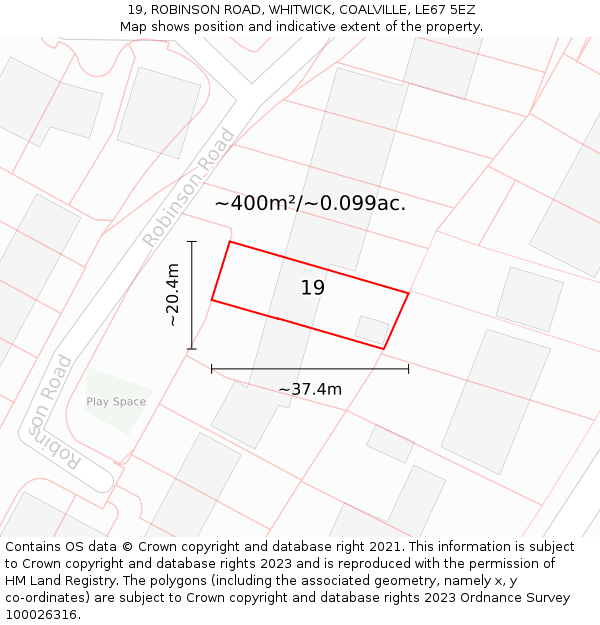 19, ROBINSON ROAD, WHITWICK, COALVILLE, LE67 5EZ: Plot and title map