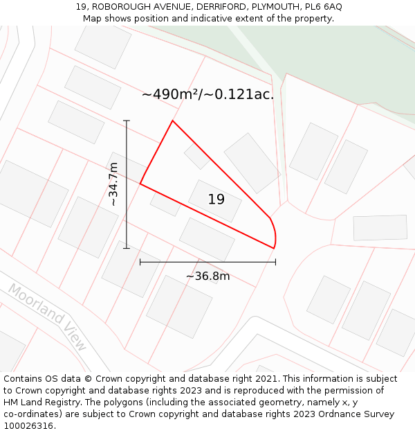 19, ROBOROUGH AVENUE, DERRIFORD, PLYMOUTH, PL6 6AQ: Plot and title map