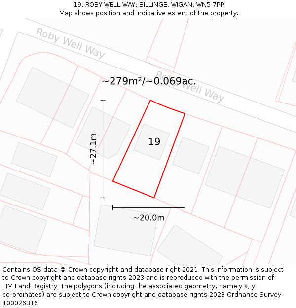 19, ROBY WELL WAY, BILLINGE, WIGAN, WN5 7PP: Plot and title map