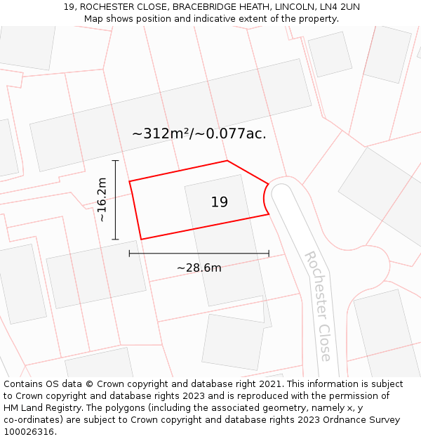19, ROCHESTER CLOSE, BRACEBRIDGE HEATH, LINCOLN, LN4 2UN: Plot and title map