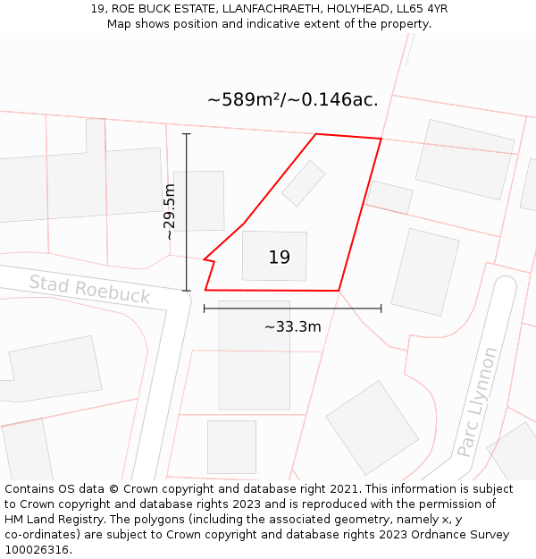 19, ROE BUCK ESTATE, LLANFACHRAETH, HOLYHEAD, LL65 4YR: Plot and title map