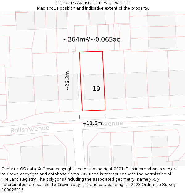 19, ROLLS AVENUE, CREWE, CW1 3GE: Plot and title map