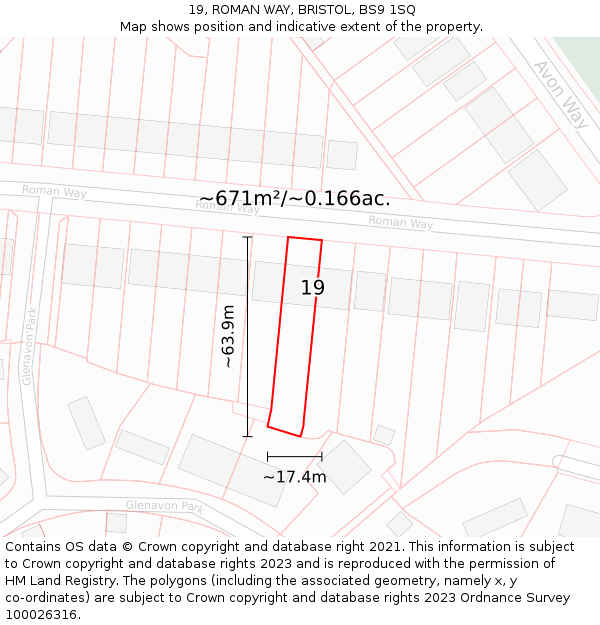 19, ROMAN WAY, BRISTOL, BS9 1SQ: Plot and title map