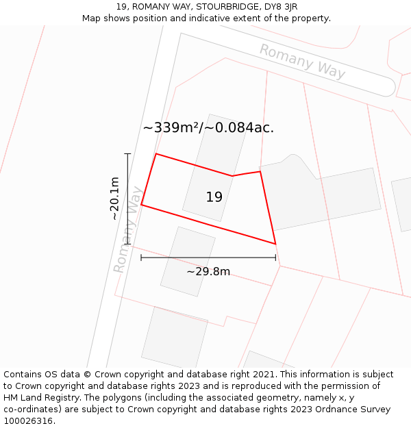 19, ROMANY WAY, STOURBRIDGE, DY8 3JR: Plot and title map