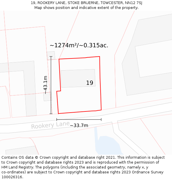 19, ROOKERY LANE, STOKE BRUERNE, TOWCESTER, NN12 7SJ: Plot and title map