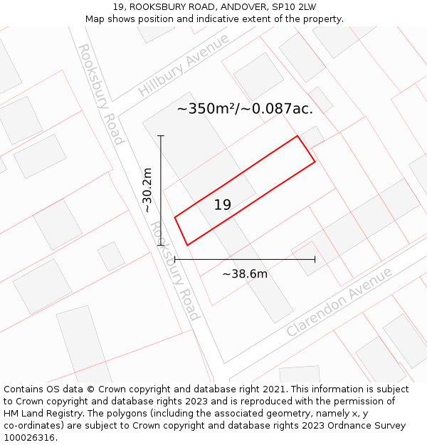 19, ROOKSBURY ROAD, ANDOVER, SP10 2LW: Plot and title map