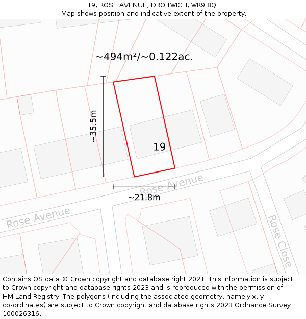 19, ROSE AVENUE, DROITWICH, WR9 8QE: Plot and title map