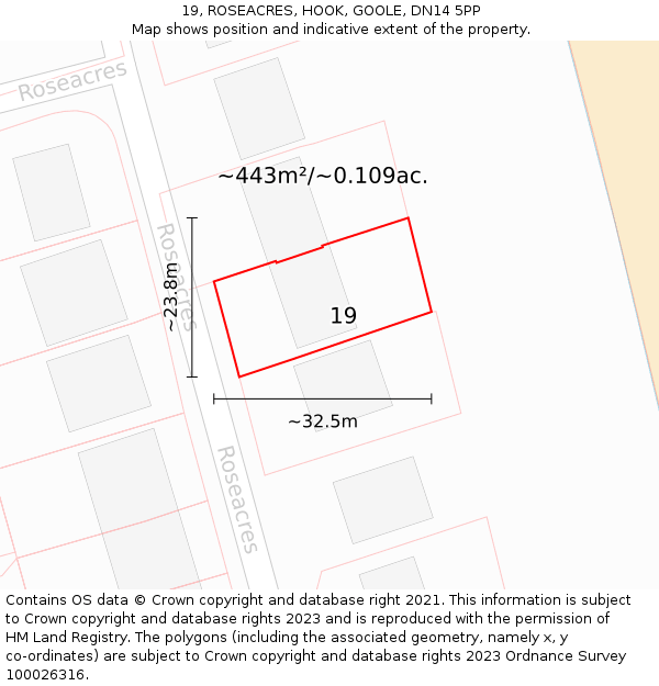 19, ROSEACRES, HOOK, GOOLE, DN14 5PP: Plot and title map