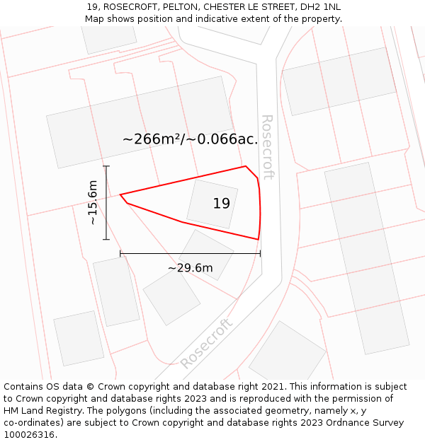 19, ROSECROFT, PELTON, CHESTER LE STREET, DH2 1NL: Plot and title map