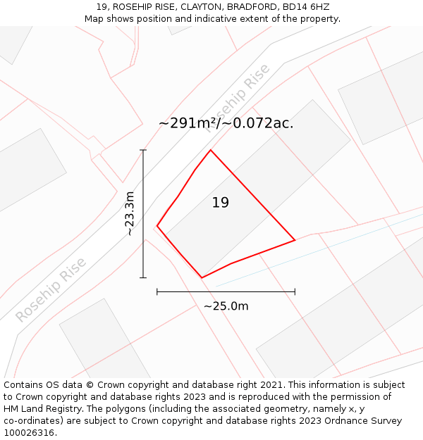 19, ROSEHIP RISE, CLAYTON, BRADFORD, BD14 6HZ: Plot and title map