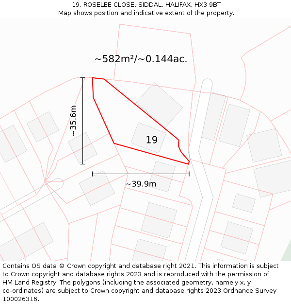 19, ROSELEE CLOSE, SIDDAL, HALIFAX, HX3 9BT: Plot and title map