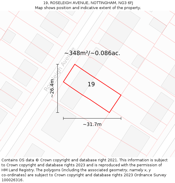 19, ROSELEIGH AVENUE, NOTTINGHAM, NG3 6FJ: Plot and title map