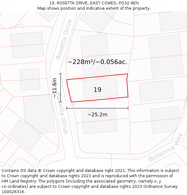 19, ROSETTA DRIVE, EAST COWES, PO32 6EN: Plot and title map