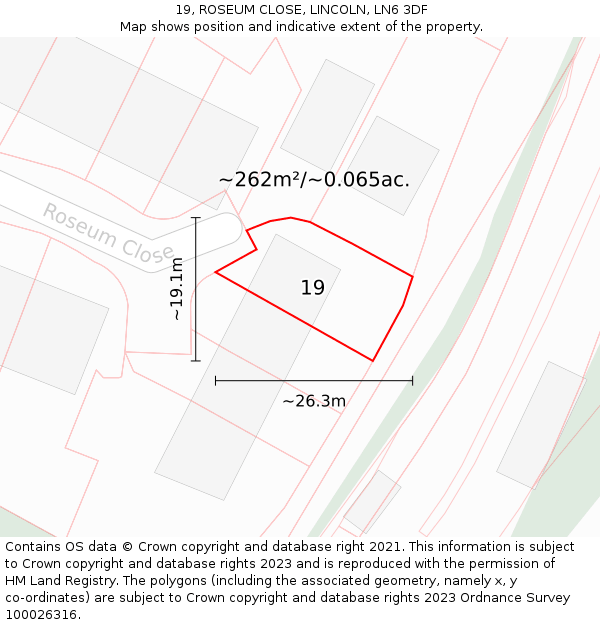 19, ROSEUM CLOSE, LINCOLN, LN6 3DF: Plot and title map