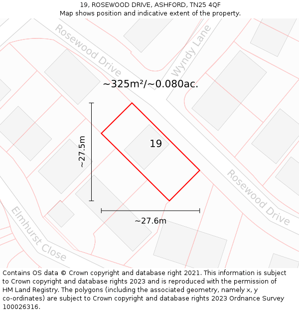 19, ROSEWOOD DRIVE, ASHFORD, TN25 4QF: Plot and title map