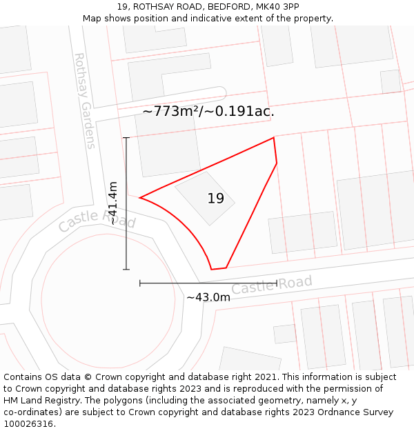 19, ROTHSAY ROAD, BEDFORD, MK40 3PP: Plot and title map