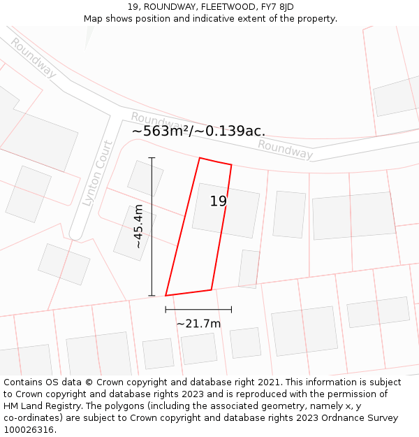 19, ROUNDWAY, FLEETWOOD, FY7 8JD: Plot and title map