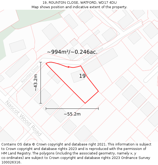 19, ROUNTON CLOSE, WATFORD, WD17 4DU: Plot and title map