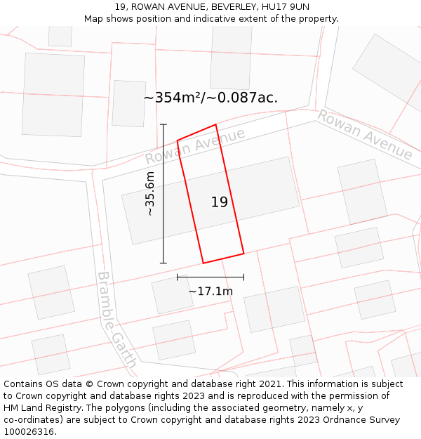 19, ROWAN AVENUE, BEVERLEY, HU17 9UN: Plot and title map