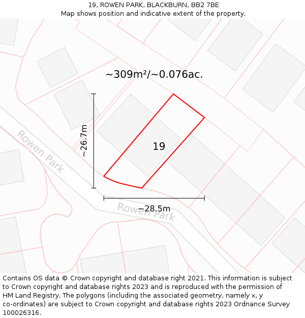 19, ROWEN PARK, BLACKBURN, BB2 7BE: Plot and title map