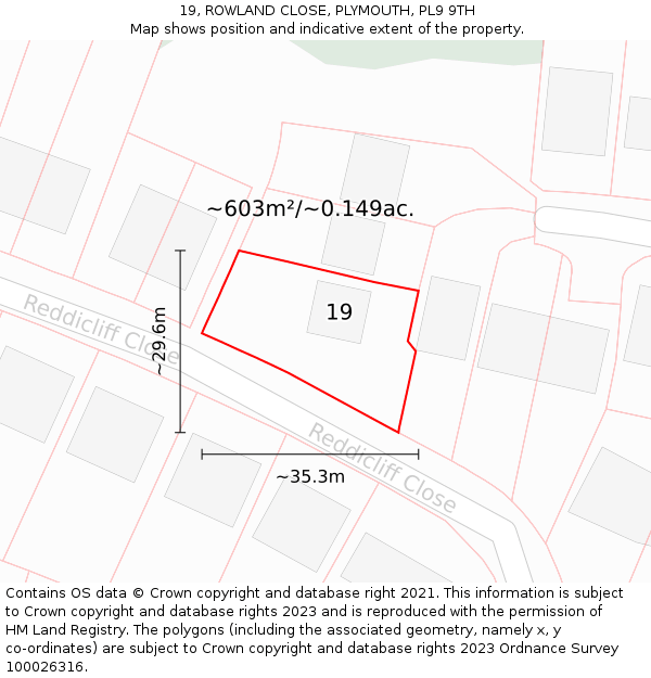 19, ROWLAND CLOSE, PLYMOUTH, PL9 9TH: Plot and title map