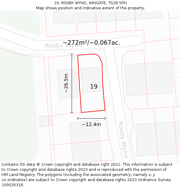 19, ROXBY WYND, WINGATE, TS28 5PN: Plot and title map