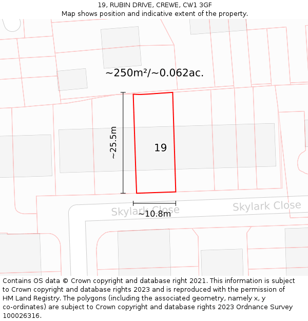 19, RUBIN DRIVE, CREWE, CW1 3GF: Plot and title map