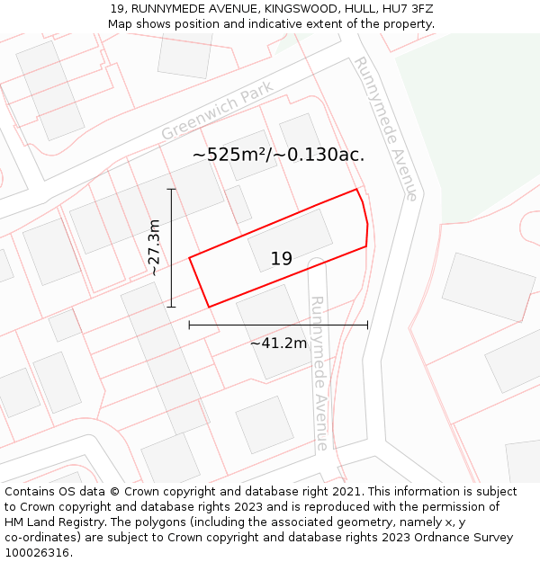 19, RUNNYMEDE AVENUE, KINGSWOOD, HULL, HU7 3FZ: Plot and title map