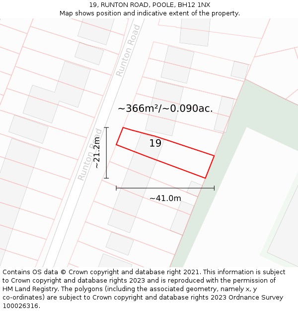 19, RUNTON ROAD, POOLE, BH12 1NX: Plot and title map